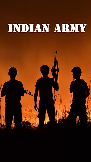 Indian Army Soldier Silhouettes Against Dramatic Orange Sunset Sky HD phone wallpaper