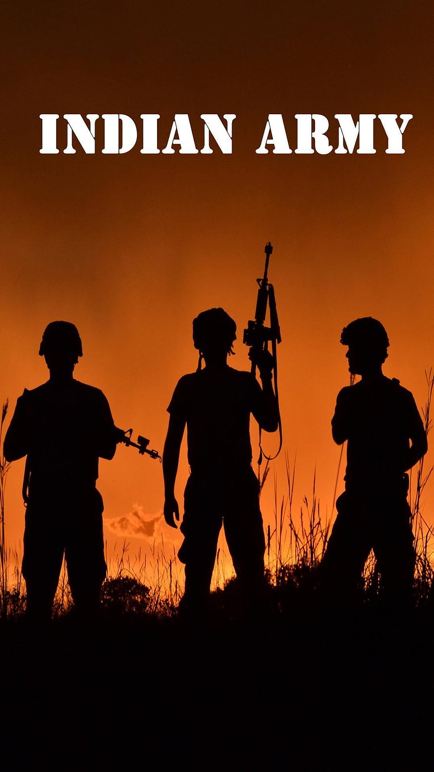 Indian Army Soldier Silhouettes Against Dramatic Orange Sunset Sky HD phone wallpaper