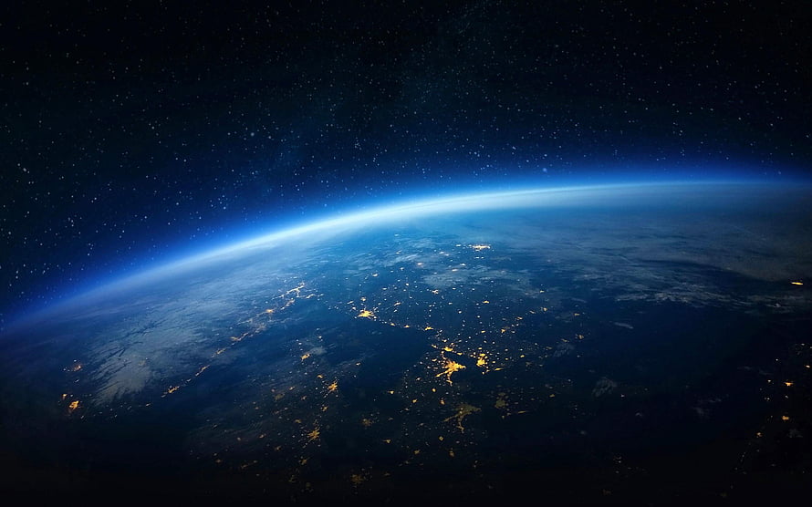 Earth From Space At Night With City Lights And Starry Sky HD wallpaper