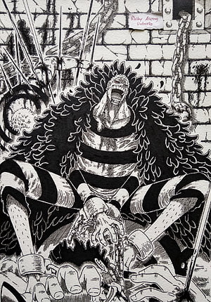Black and White One Piece Manga Illustration of a Struggling Prisoner HD phone wallpaper