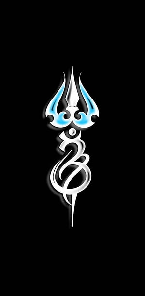 Stylized Tribal Trishul Symbol With Blue Flames On Black Background HD phone wallpaper
