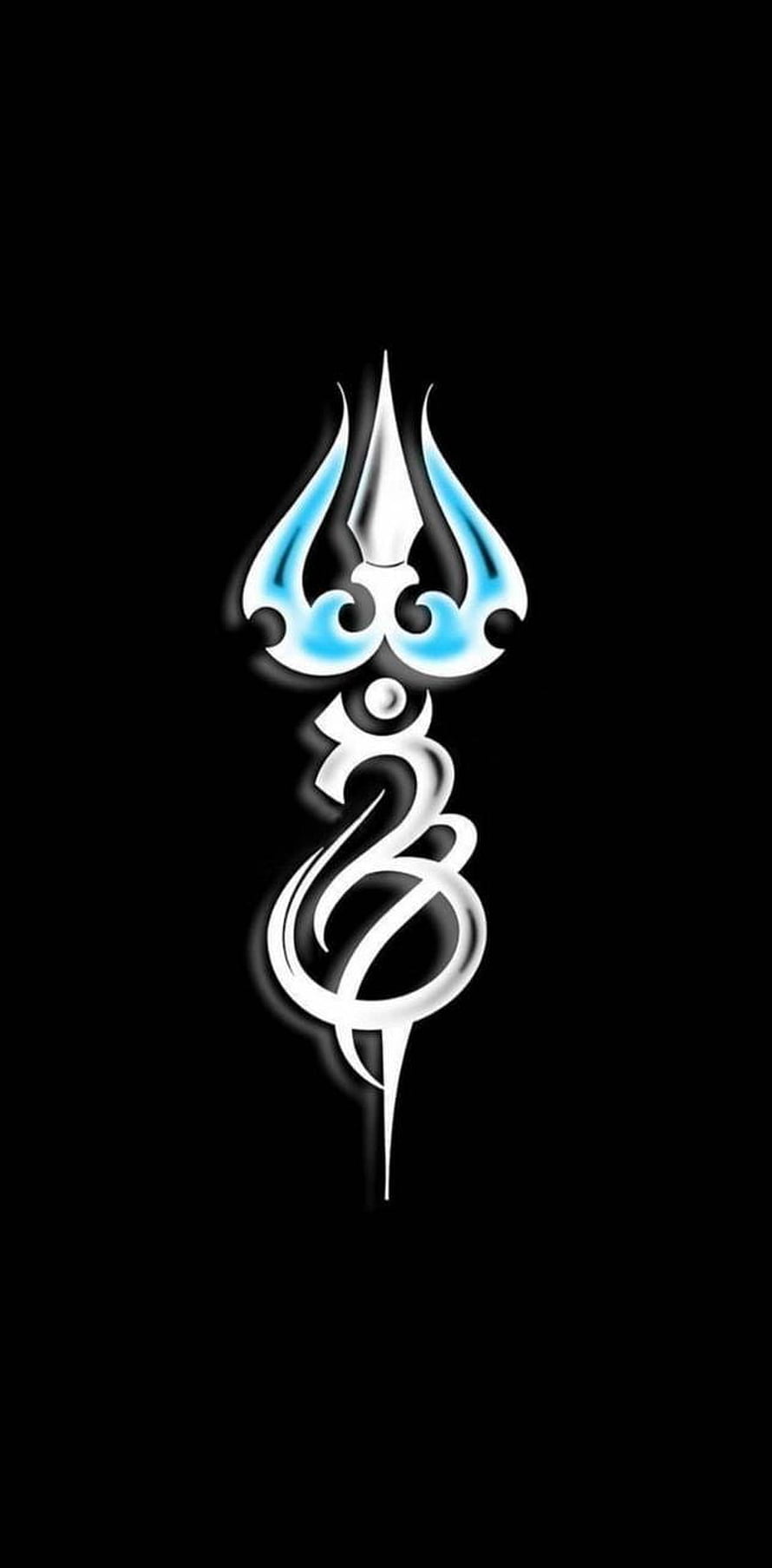 Stylized Tribal Trishul Symbol With Blue Flames On Black Background HD phone wallpaper