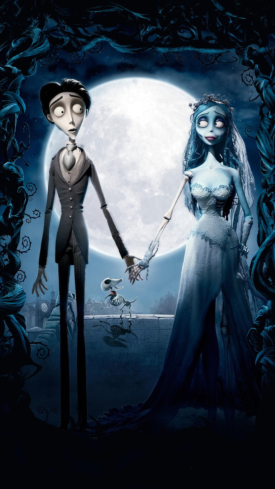 Corpse Bride Wedding Scene with Jack and Emily Under a Full Moon HD phone wallpaper