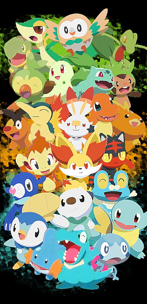 Complete Collection of Every Generation Starter Pokemon Grouped by Grass Fire Water Types HD phone wallpaper