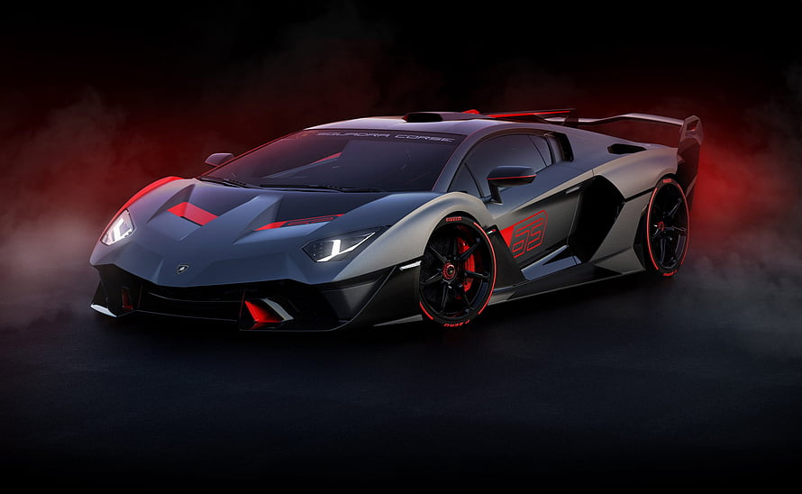 Lamborghini Aventador SVJ 63 Matte Black and Red Concept Car HD wallpaper