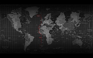 Dark World Time Zone Map with Red Prime Meridian Line HD wallpaper
