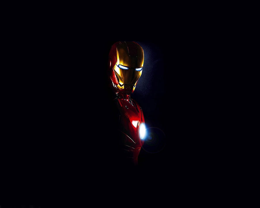 Iron Man in Dark Cinematic Lighting with Glowing Arc Reactor and Eyes, Iron Man Group, iron man HD wallpaper