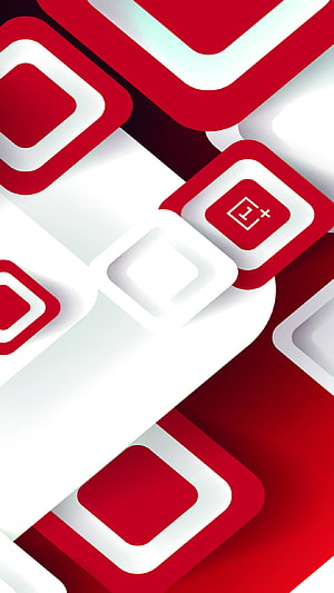 OnePlus Abstract Geometric Wallpaper with Red and White Layered Shapes HD phone wallpaper