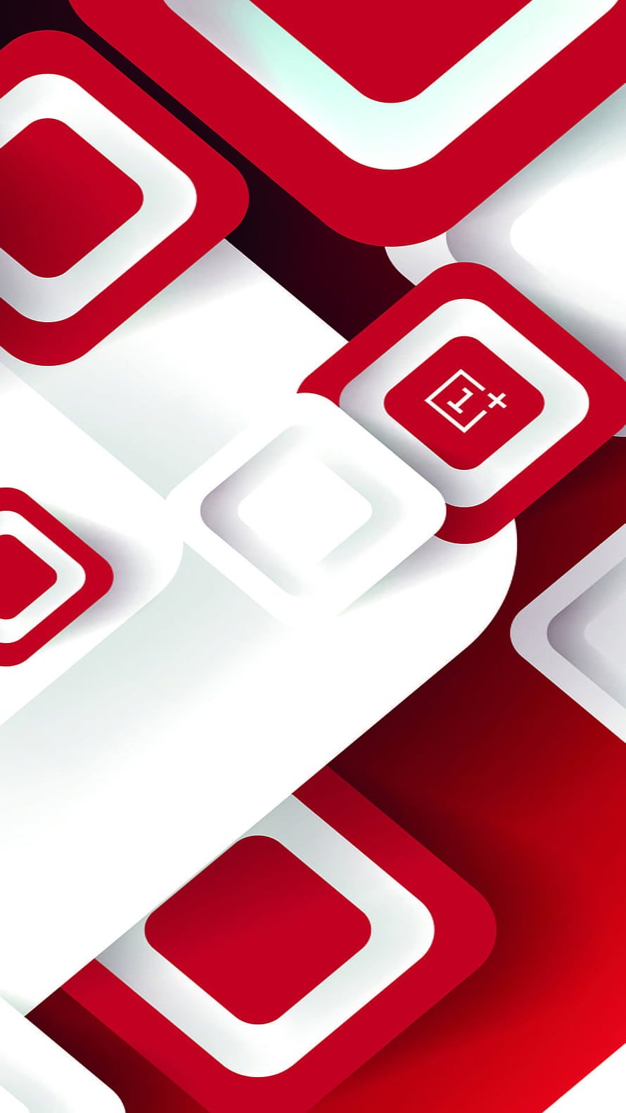 OnePlus Abstract Geometric Wallpaper with Red and White Layered Shapes HD phone wallpaper