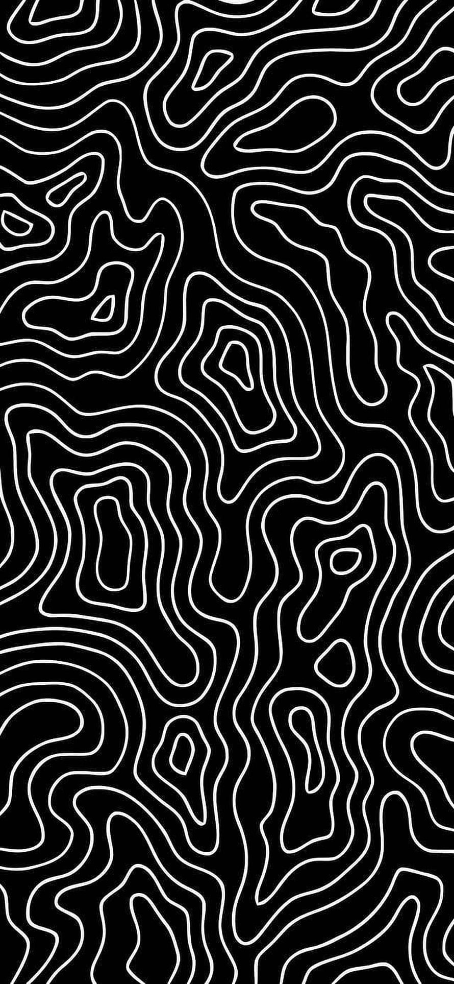 Abstract Black And White Topographic Contour Line Pattern Wallpaper HD phone wallpaper