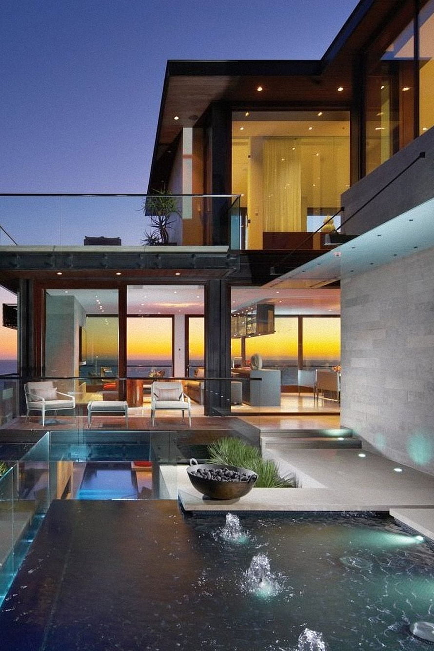 Modern Luxury Villa with Infinity Pool and Ocean Sunset View HD phone wallpaper
