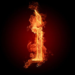 Fiery Number One Digit in Flames on Dark Red Background HD phone wallpaper