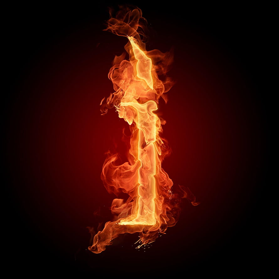 Fiery Number One Digit in Flames on Dark Red Background HD phone wallpaper
