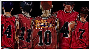 Slam Dunk Anime Basketball Team Back View Red Jerseys HD wallpaper