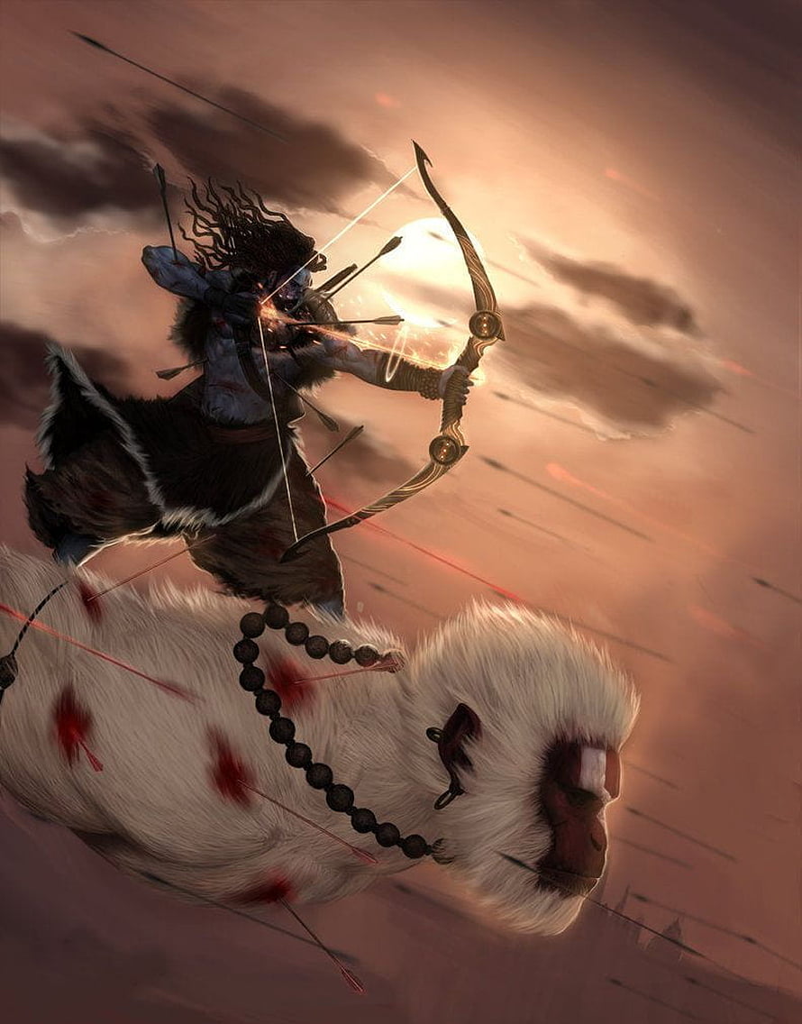 Fantasy Archer Riding Giant White Monkey in Epic Battle Scene HD phone wallpaper