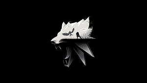 Monochrome Wolf Head Gaming Logo With Mountain Landscape And Archer Silhouette HD wallpaper