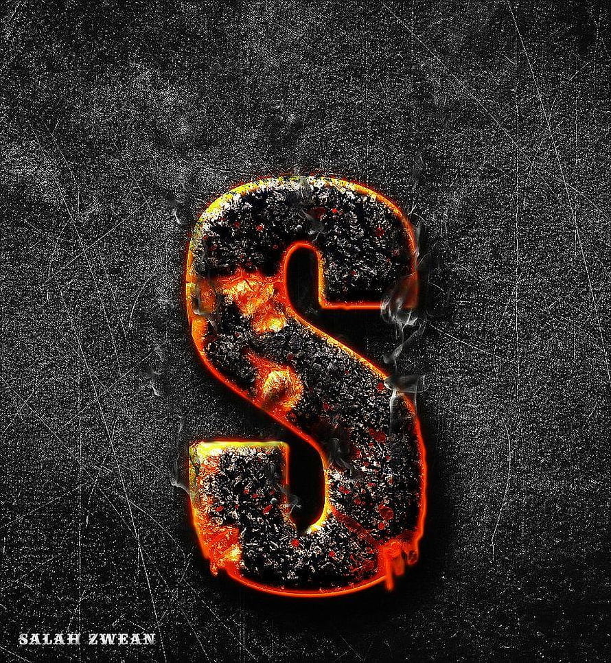 Burning Letter S with Molten Edges and Smoke on Dark Textured Background HD phone wallpaper