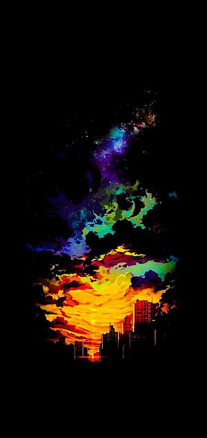 Vibrant Anime Style City Skyline With Colorful Sunset And Starry Night Sky HD phone wallpaper