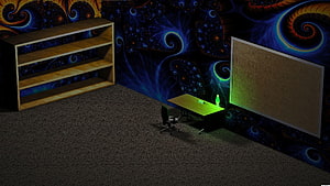 The Backrooms Level 0 Office Room with Fractal Wallpaper and Green Desk Lamp HD wallpaper