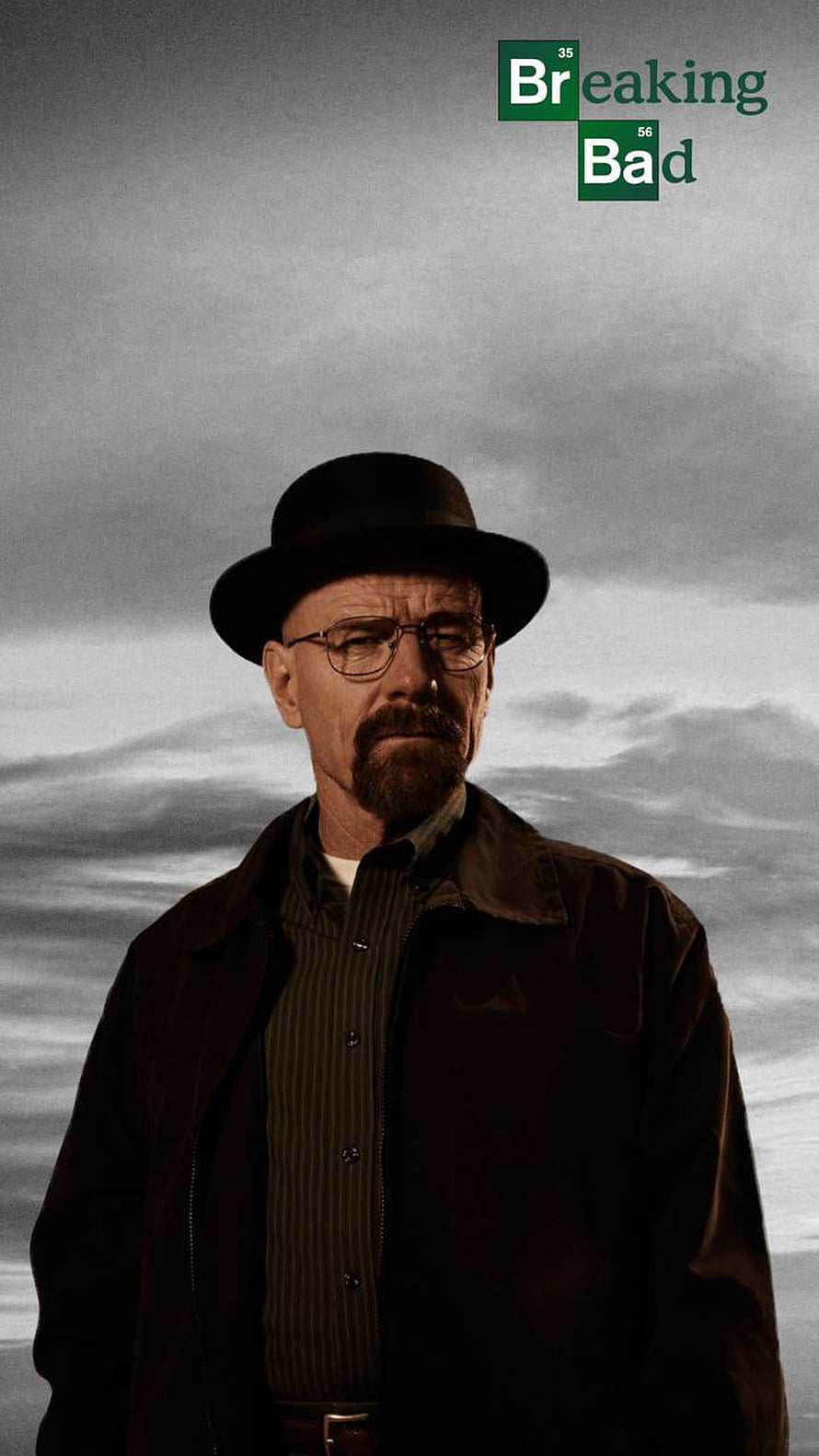Walter White as Heisenberg in a dark coat and hat against a moody cloudy sky from Breaking Bad HD phone wallpaper