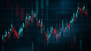 Financial Candlestick Chart Showing Market Trends and Stock Price Movements on Dark Background HD wallpaper