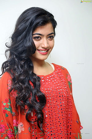 Rashmika Mandanna in Vibrant Red Embroidered Kurta with Flowing Wavy Hair HD phone wallpaper