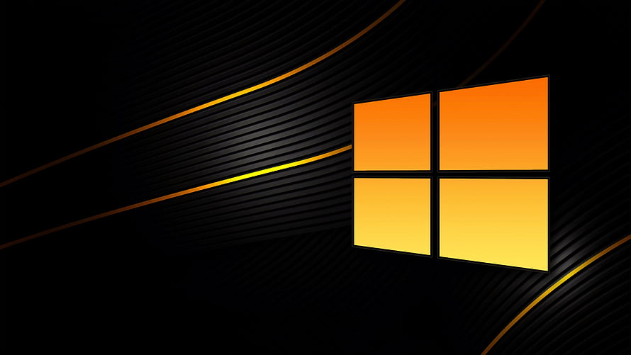 Windows 10 Logo on Black Background with Orange and Yellow Gradient Accents HD wallpaper