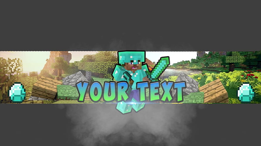 Minecraft Diamond Armor Character Banner Template with Blocky Landscape and Custom Text Overlay HD wallpaper