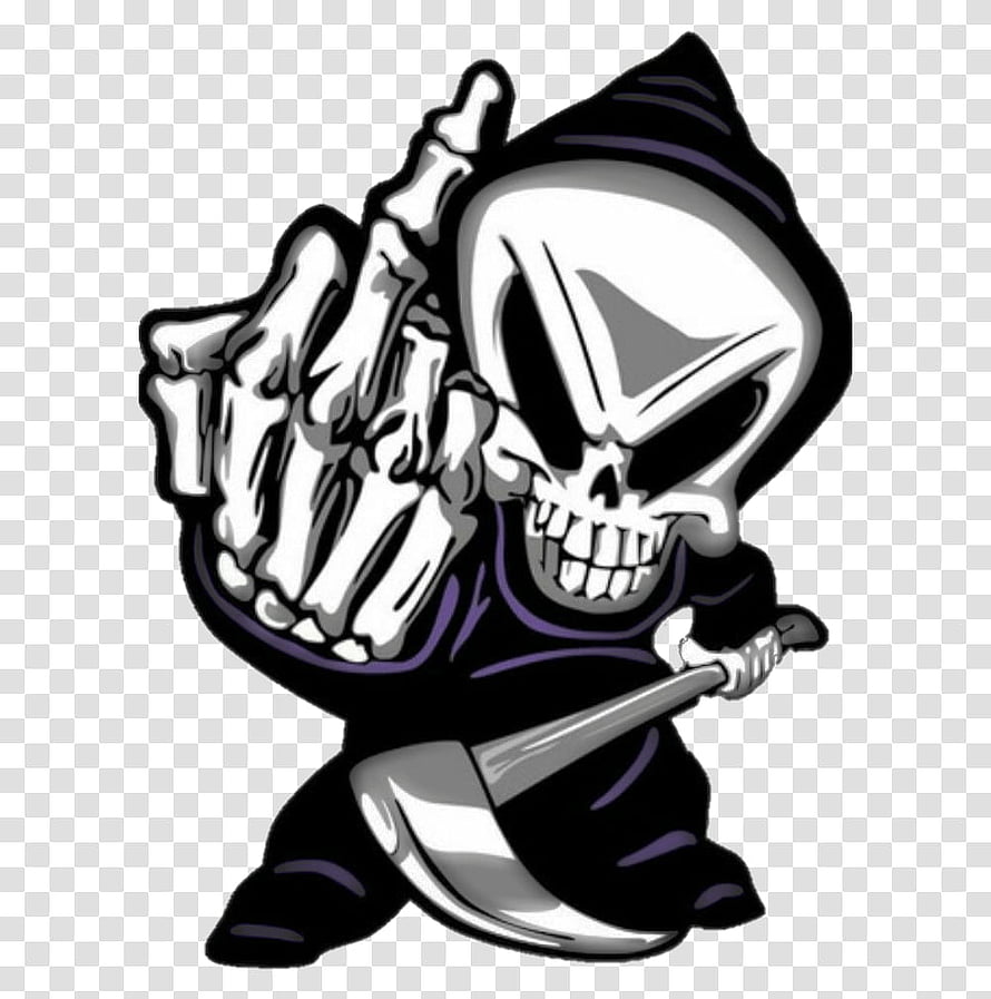 Cartoon Grim Reaper Skeleton Giving Middle Finger with Scythe HD phone wallpaper