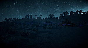 Minecraft Night Landscape With Starry Sky And Dark Forest Silhouette HD wallpaper