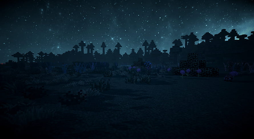 Minecraft Night Landscape With Starry Sky And Dark Forest Silhouette HD wallpaper