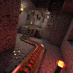 Minecraft Nether Fortress Interior with Power Track and Lava Rails HD phone wallpaper