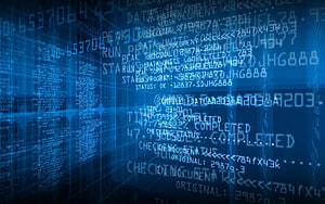 Abstract Blue Digital Data Stream with Floating Code and Binary Text HD wallpaper