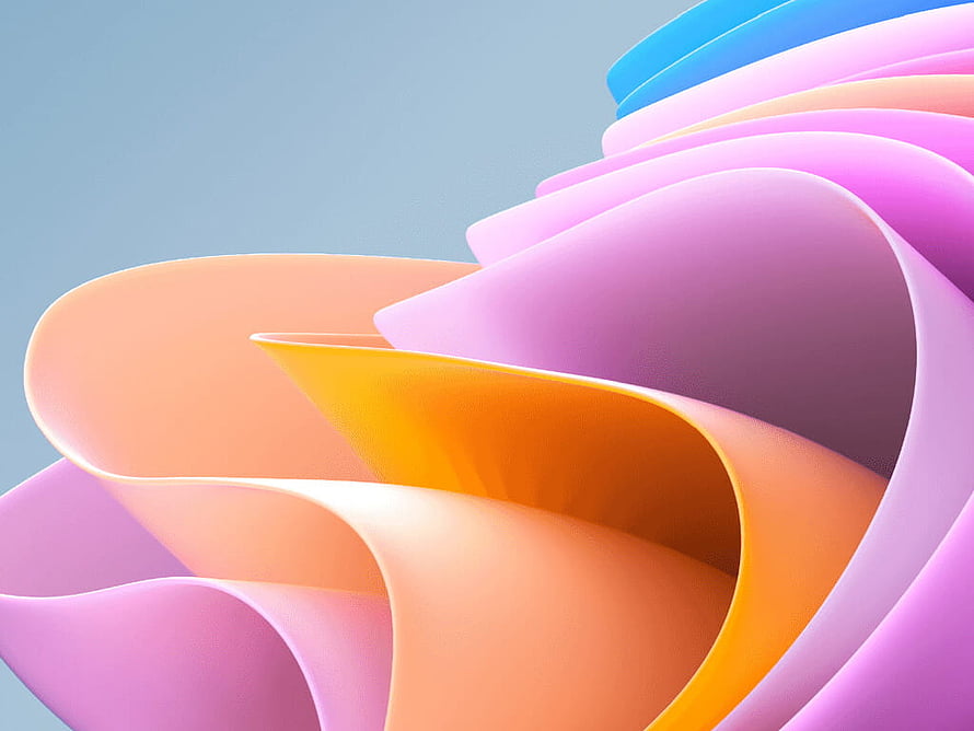 Windows 11 SE Abstract 3D Ribbon Wallpaper in Pastel Pink Orange and Blue HD wallpaper