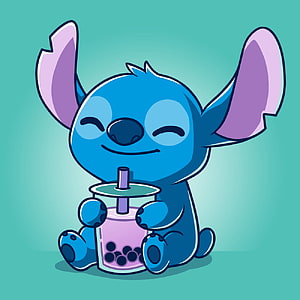 Cute Stitch Drinking Bubble Tea Wallpaper HD phone wallpaper