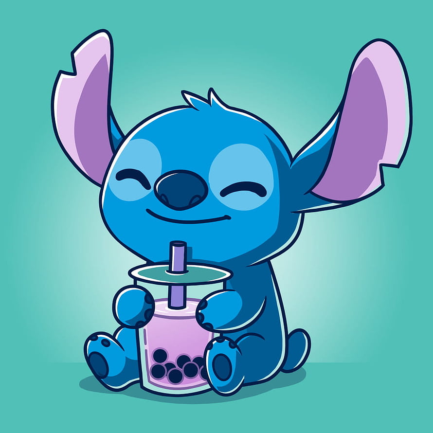 Cute Stitch Drinking Bubble Tea Wallpaper HD phone wallpaper