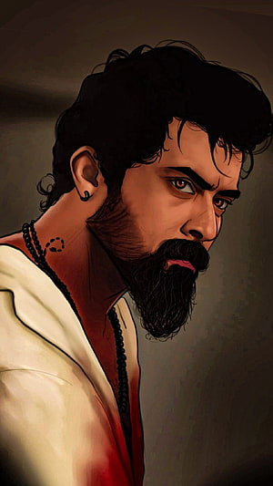 Suriya Digital Portrait with Beard and Beaded Necklace HD phone wallpaper