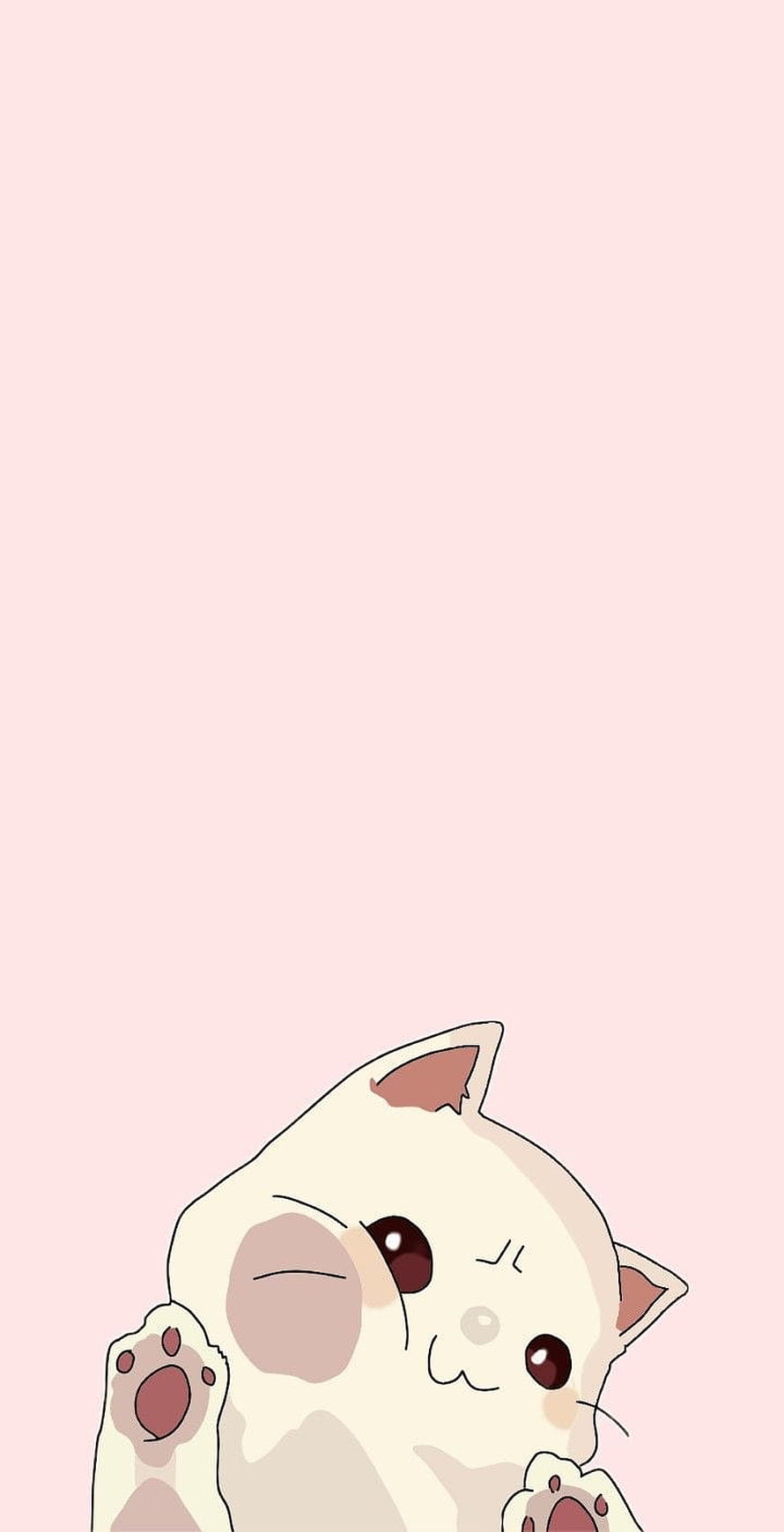 Cute White Cat Peeking Up With Raised Paws On Soft Pink Background HD phone wallpaper