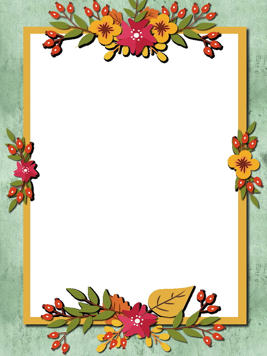 Autumn Floral Border Frame With Red Berries And Yellow Leaves HD phone wallpaper