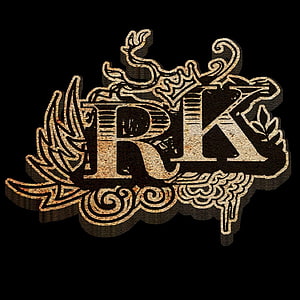Ornate RK Monogram Logo With Wings And Floral Scrollwork On Black Background HD phone wallpaper