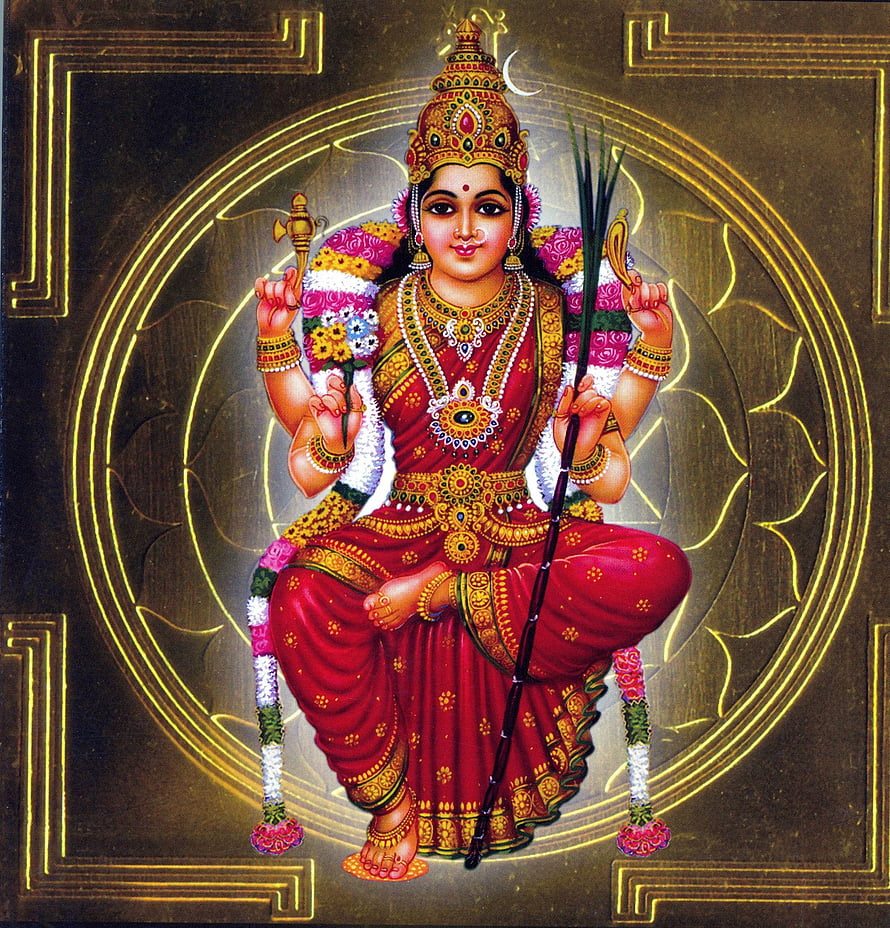 Lord Ayyappa Hindu Deity in Red Attire with Sacred Items HD phone wallpaper