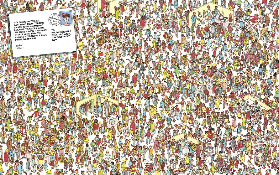 Where's Waldo Wild West Postcard Illustration Featuring Crowded Frontier Town Scene HD wallpaper