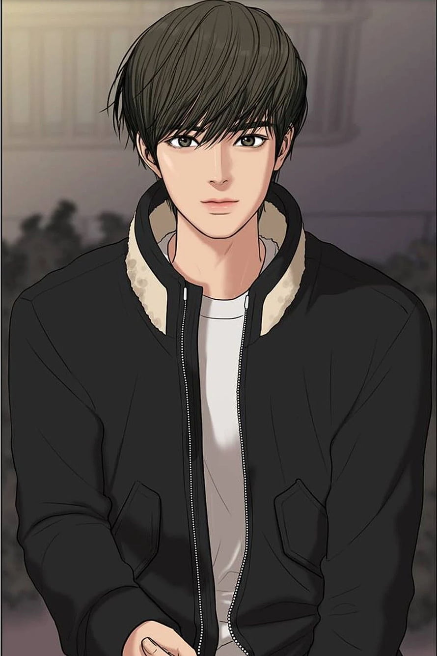 Handsome Young Man in Black Jacket with Shearling Collar Anime Style Portrait, Cute Korean Cartoon Boy, smart boy cartoon HD phone wallpaper
