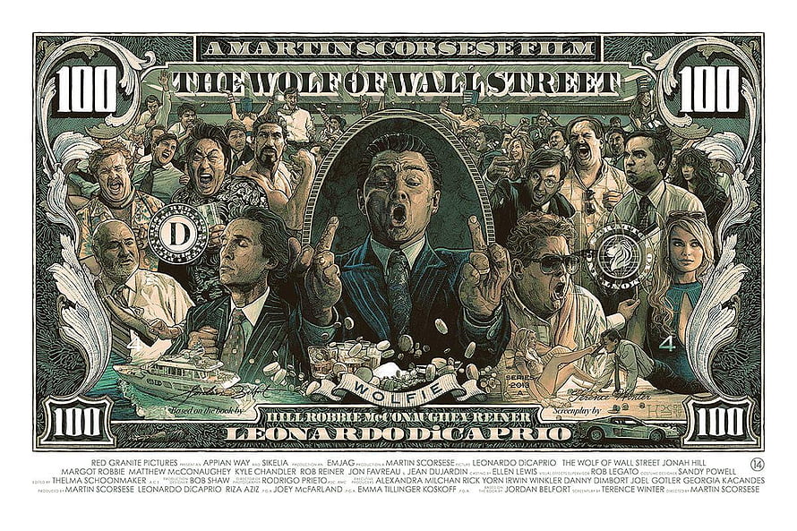 The Wolf of Wall Street Illustrated Movie Poster Art Featuring Leonardo DiCaprio HD wallpaper