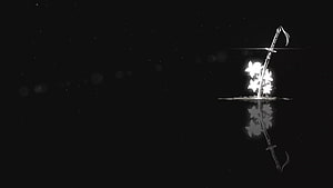 Glowing Samurai Sword and Cherry Blossoms on Dark Water Surface HD wallpaper