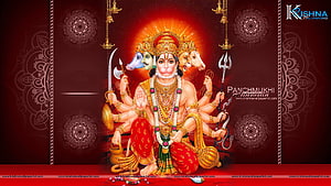Panchmukhi Hanuman five-faced deity digital art with weapons and divine aura, Panchmukhi Hanuman Full, panchmukhi hanuman ji HD wallpaper