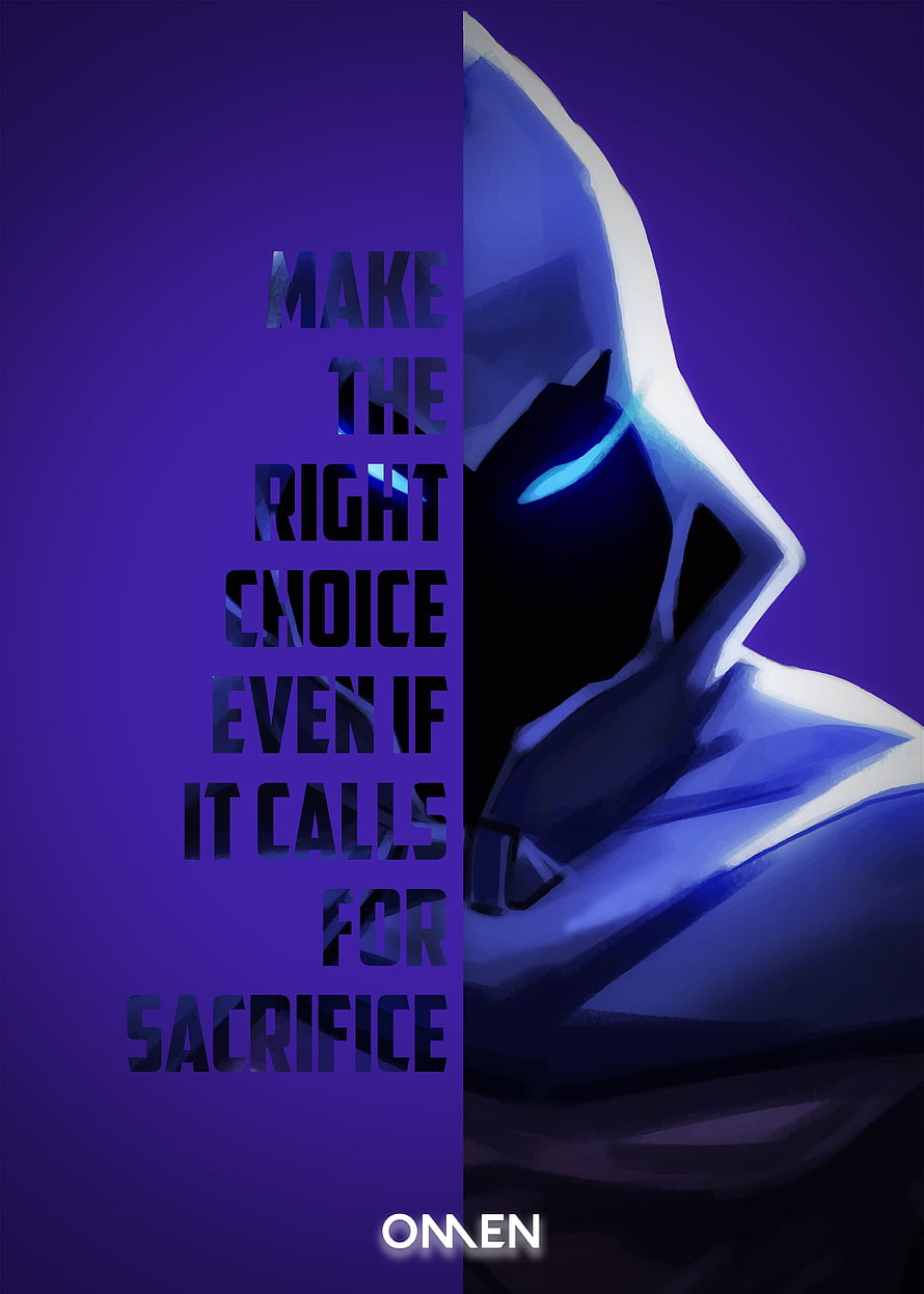 Omen Valorant Character Artwork with Motivational Quote on Purple Background HD phone wallpaper