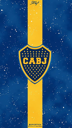 Boca Juniors CABJ Shield Emblem on Blue and Gold Vertical Stripe Background HD phone wallpaper
