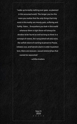 Uchiha Madara Philosophical Quote on Pain and Reality in Dark Minimalist Style HD phone wallpaper