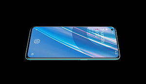 OnePlus Nord CE 5G smartphone with blue abstract wallpaper on black background HD wallpaper